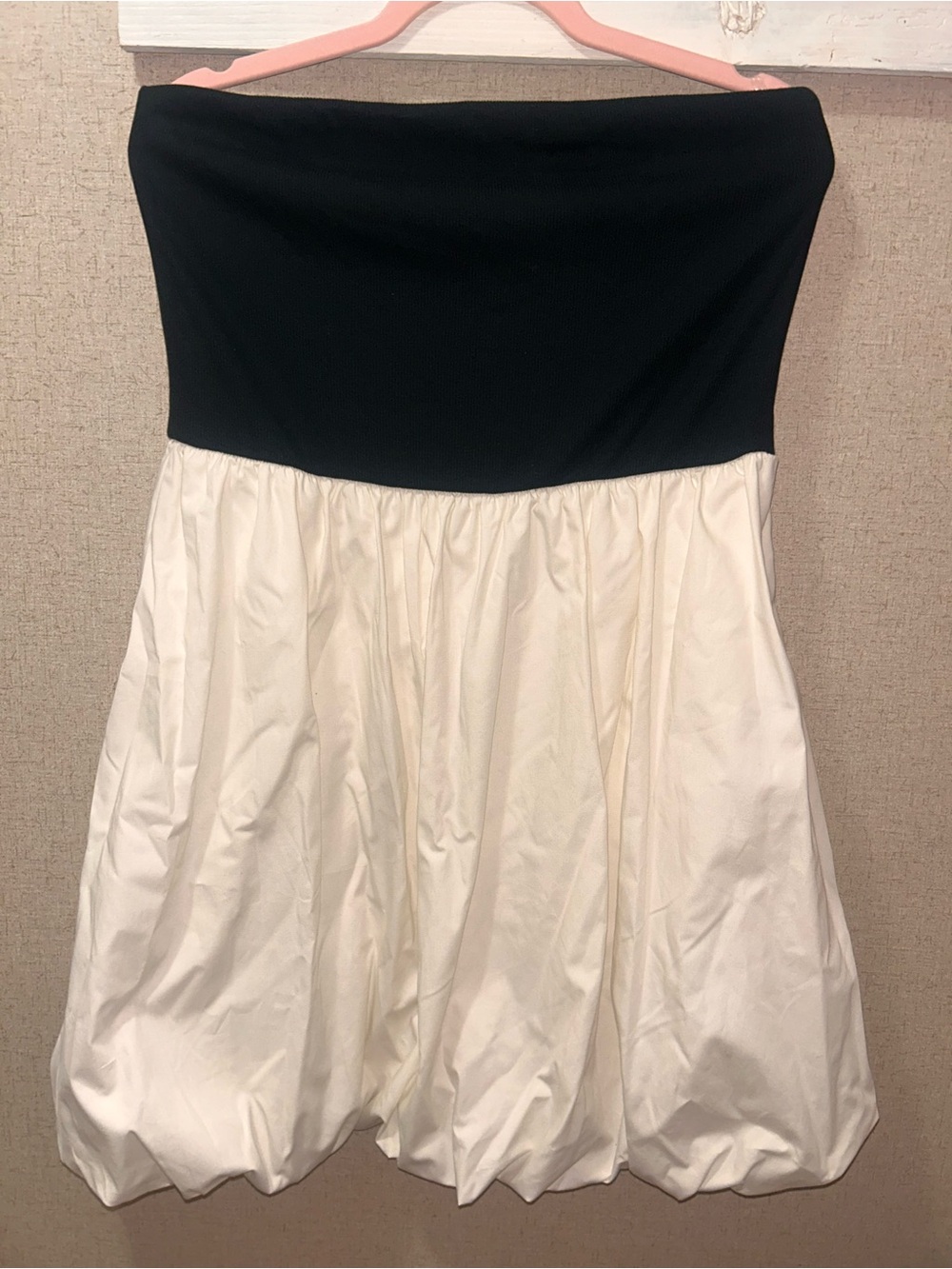 A New Day Strapless Black and White Bubble Hem Dress